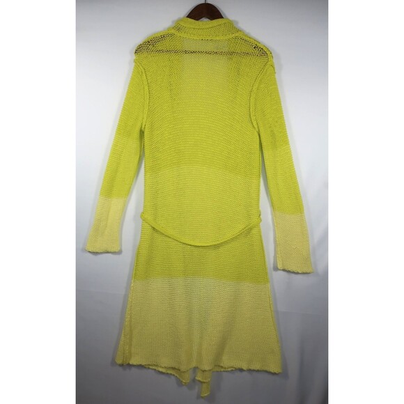 Issey Miyake Knit Cardigan Sweater Belt Women's M Green Yellow Ombre Mesh Duster - Picture 9 of 11